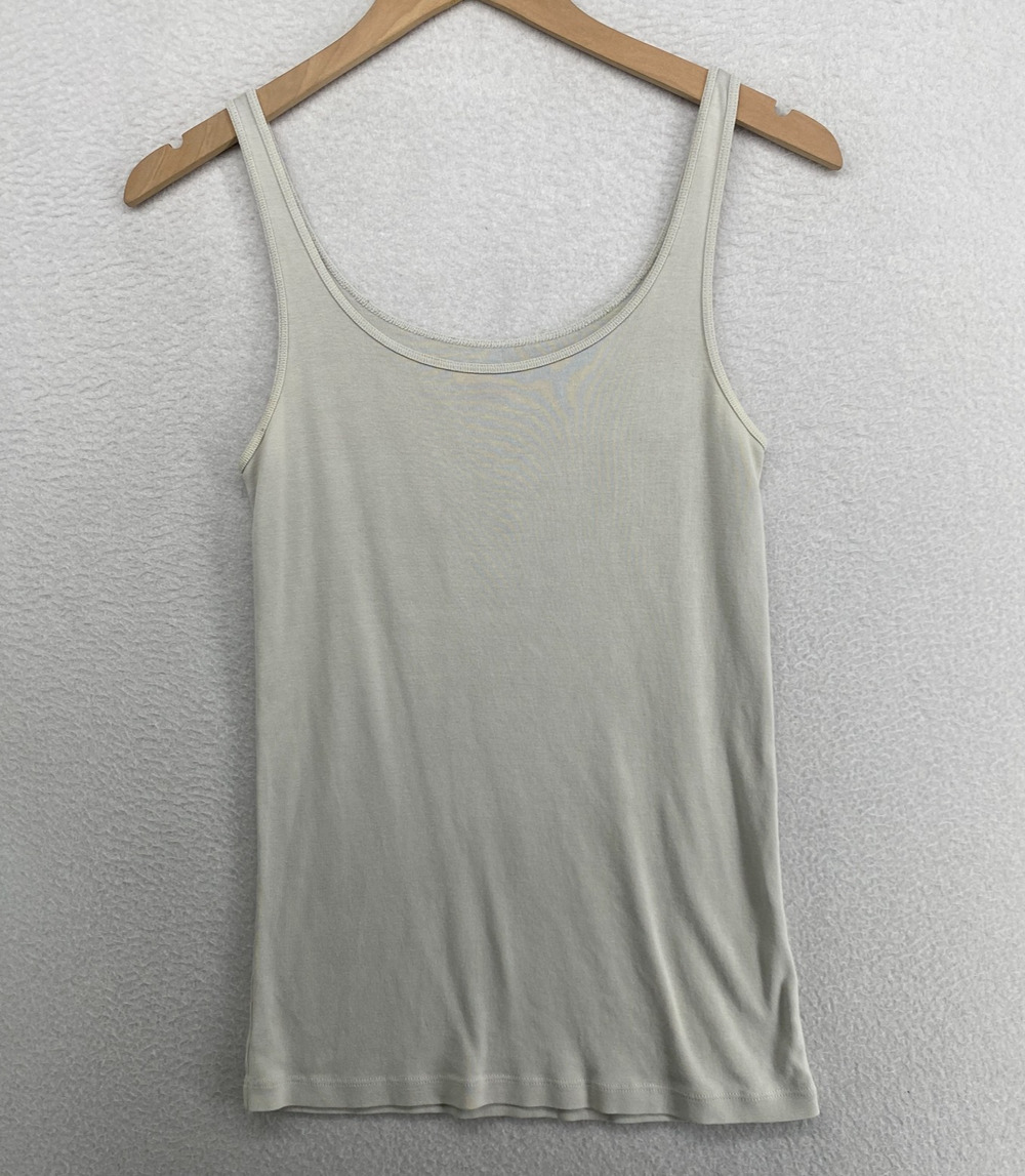 EILEEN FISHER Tank Top S Organic Cotton Ribbed Jersey Cami Slim Scoop Neck Gray